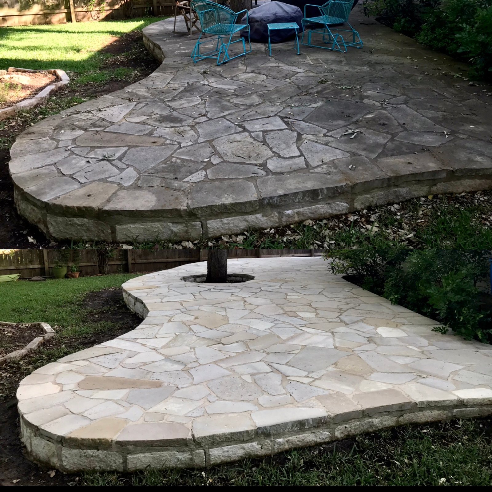 Stone patio cleaning – restored fresh and clean surface